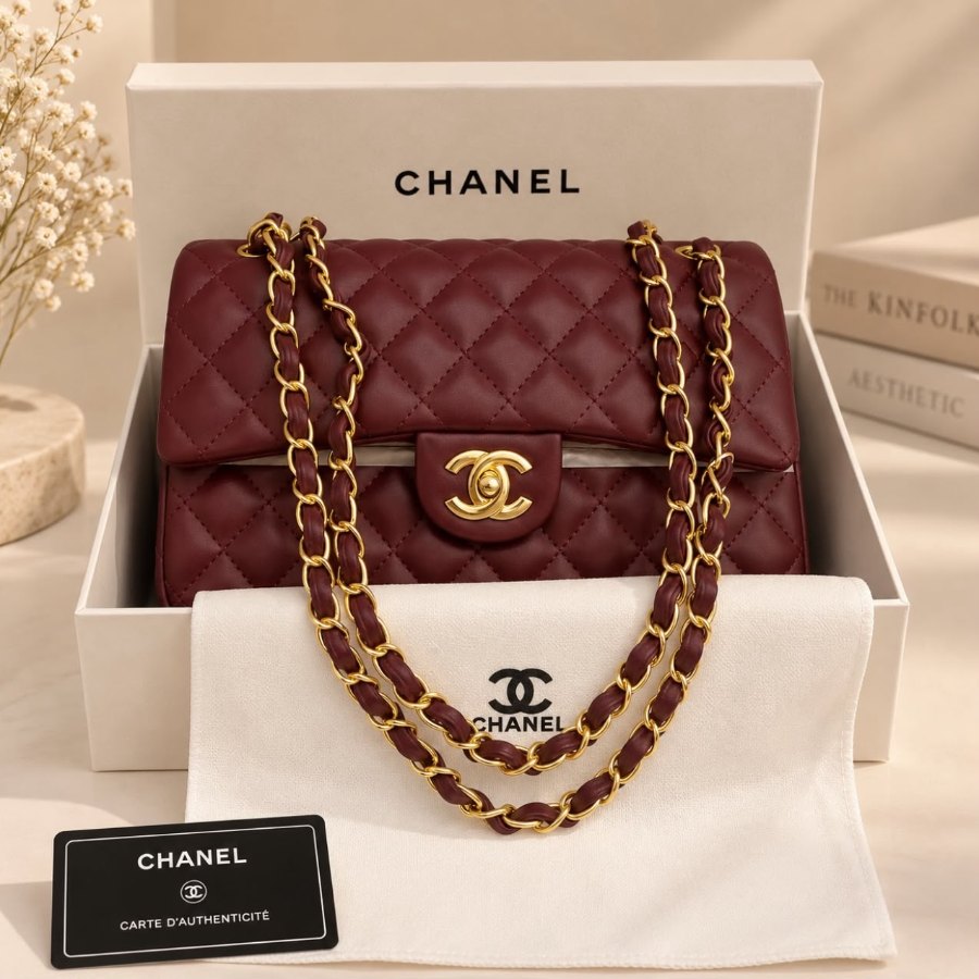 Chanel CHANEL CLASSIC DOUBLE FLAP BAG: BURGUNDY — designer stuk bij Luxury Designer in Wilrijk