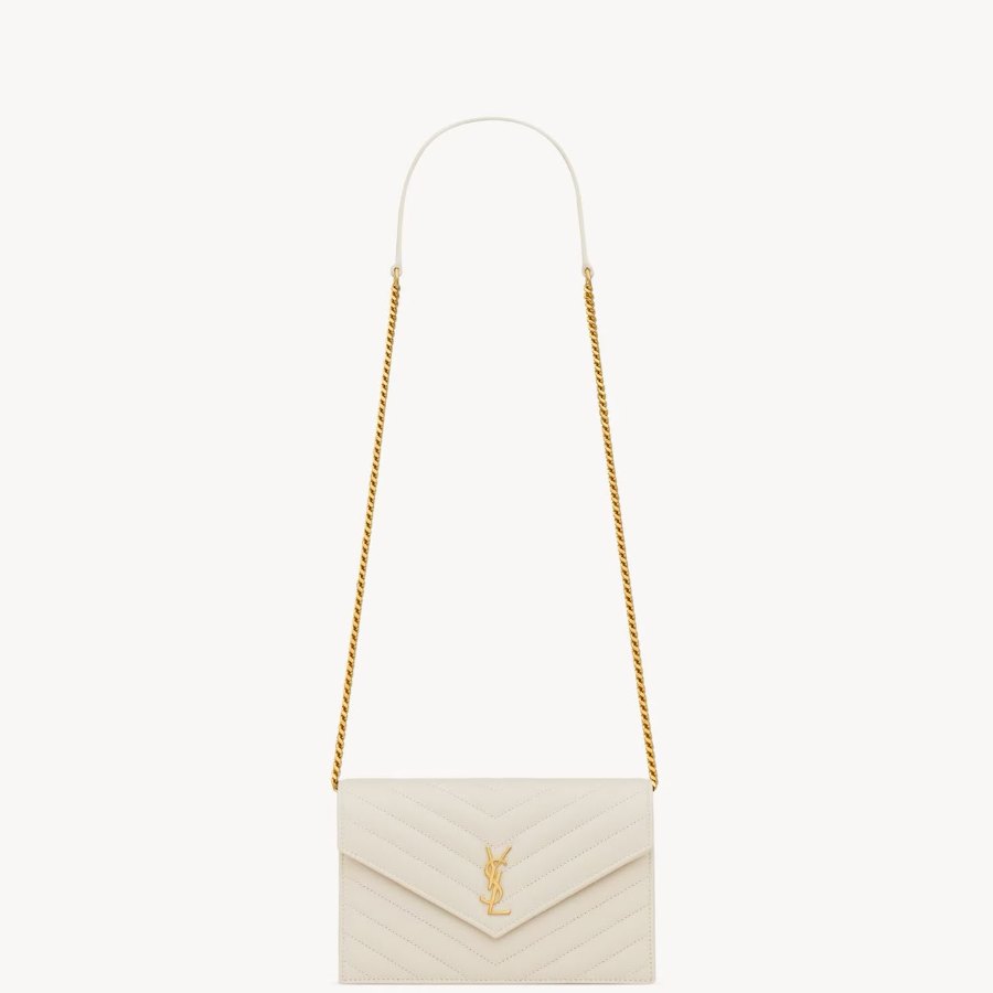 Saint Laurent CASSANDER ENVELOP KETTING PORTEMONNEE LEER: WIT — designer stuk bij Luxury Designer in Wilrijk