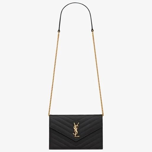 Saint Laurent CASSANDER ENVELOP KETTING PORTEMONNEE LEER: ZWART — designer stuk bij Luxury Designer in Wilrijk