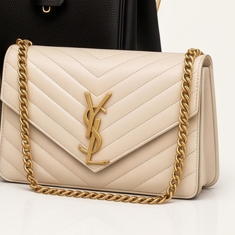Saint Laurent Envelope Chevron Crème — handtassen bij Luxury Designer in Wilrijk